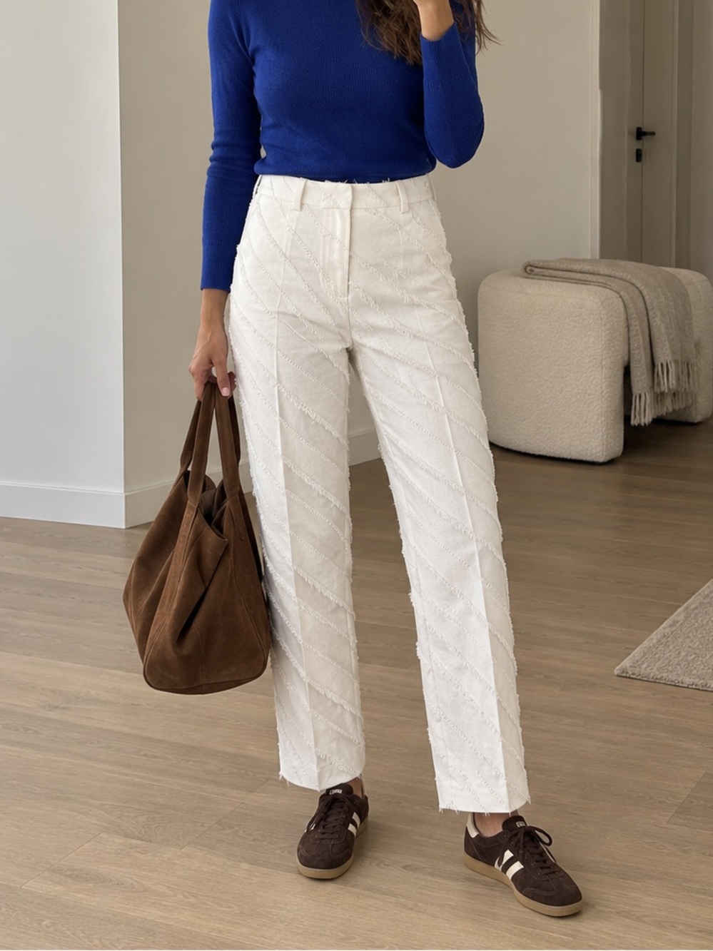 Zadig & Voltaire Peter Effiloche Ecru Fringe Straight Leg Pants Size 38 NWT